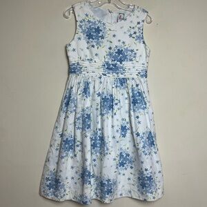 Vintage Gymboree Y2K 2001 Cotton Linen Blue White Floral Dress Large 5 Years